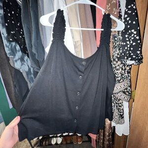 Chic Black Button-Down Ruffle Strap Tank